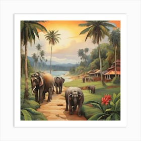 Elephants In The Jungle Art Print