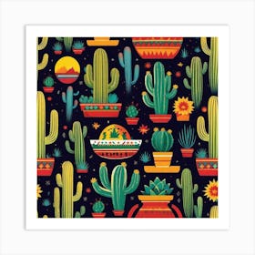 Mexican Cactus Pattern 27 Art Print