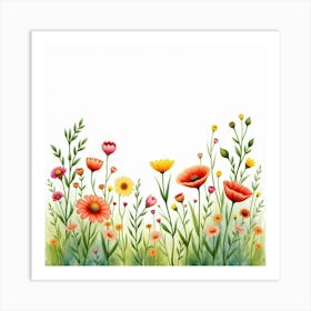 A Vibrant Watercolor Scene Of Wildflowers In A Meadow Art Print