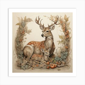 Deer And Fawn Art Print