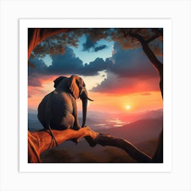 Elephant At Sunset 1 Art Print