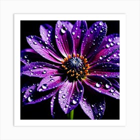 Purple Flower With Water Droplets 9 Art Print