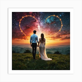 Couple Holding Hands In The Sky Art Print