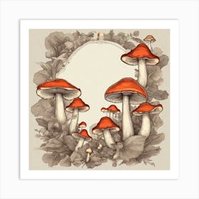 Mushrooms In A Frame 3 Art Print