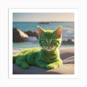 Green Cat Art Print