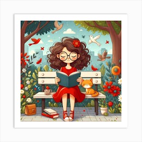 Girl Reading A Book In The Park 1 Art Print