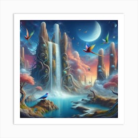 Cherry blossom waterfall (surrealism) - Style D Art Print