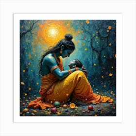 Krishna and Mother Art Print