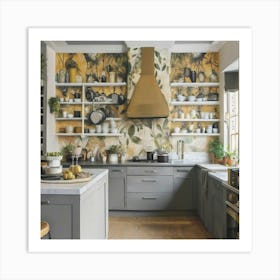 Kitchen With A Yellow Wall Art Print