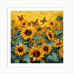 Sunflowers And Butterflies 4 Art Print