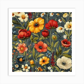 Poppies And Daisies Art Print