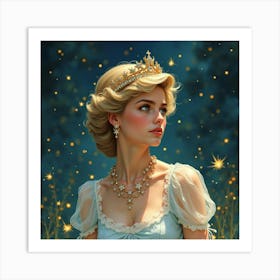 Princess Diana Surrounded By Watercolor Magic Of Glowing Fireflies 1 Art Print