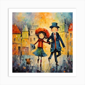 Couple Walking In The Rain 1 Art Print