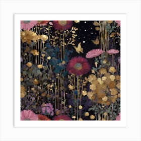 Gold And Purple Flowers Art Print