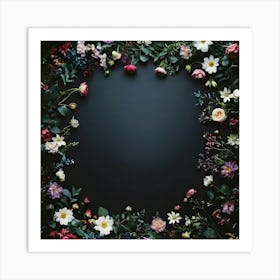 Floral Frame On A Black Background 6 Art Print