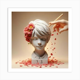 Girl With Flowers On Her Head Art Print