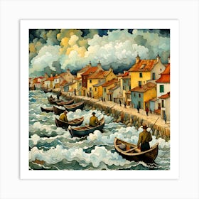 Boats At Stormy Sea Art Print