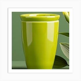 Green Vase With Flowers Art Print