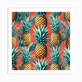 Pineapples On A Red Background 1 Art Print