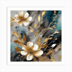 Gold And White Flowers 2 Art Print