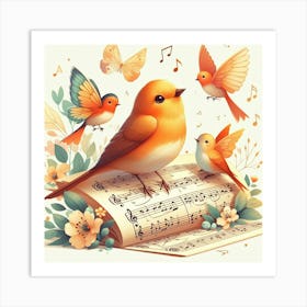 Bird On Music Sheet Art Print
