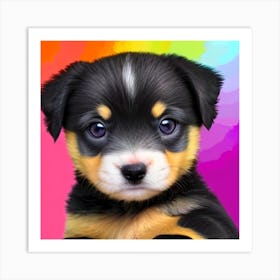 Puppy With Rainbow Background Art Print