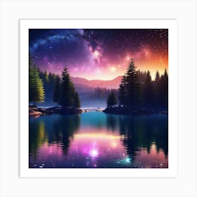 Starry Sky Over Lake 3 Art Print