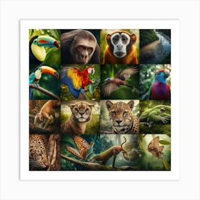 Collage Of Tropical Animals Art Print