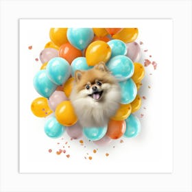 Pomeranian Dog With Balloons Art Print