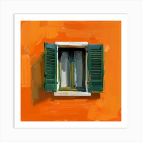 Green Shutters On An Orange Wall Art Print