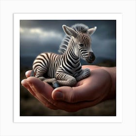 Cute Baby Zebra in Palm Of Hand Art Print