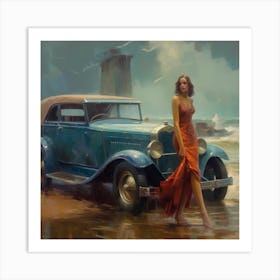 Woman By A Car Art Print