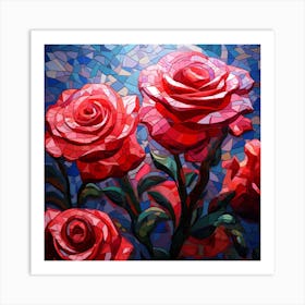 Red Roses On A Mosaic Background Art Print