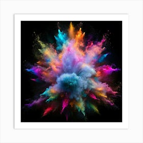 A Multicolored Powder Explosion Against A Black Background 1 Art Print