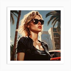 Grand theft auto A Miami Scarlett Johansson Wearing Sunglasses Art Print