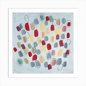 Positive Attitude abstract light grey beige red yellow pale square living room bedroom Art Print