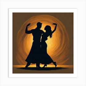 Silhouette Of Couple Dancing Art Print