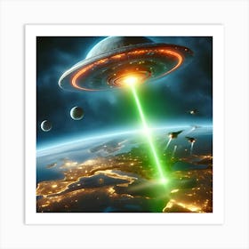 Alien Space Ship Flying Over Planet Earth 2 Art Print