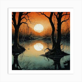 Default Full Moon Rising Over A Pond Photography Romanticism 2 ٢ 1 Art Print