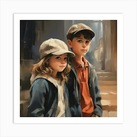 Two Kids In Hats Art Print