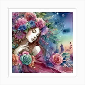 Dream Girl With Flowers Art Print