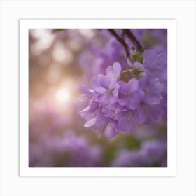 A Blooming Violet Blossom Tree With Petals Gently Falling In The Breeze Art Print