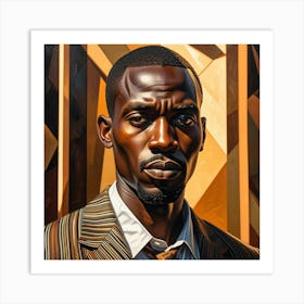 Serious African Man Cubism Style Art Print