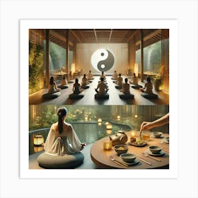 A Serene Scene Showcasing A Meditation And Dining Art Print