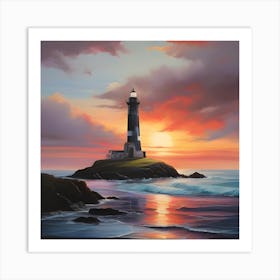 Lighthouse At Sunset 3 Art Print