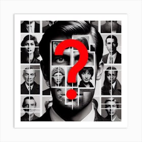 Who Am I?: A Collage of Black and White Photographs of Different Faces Art Print