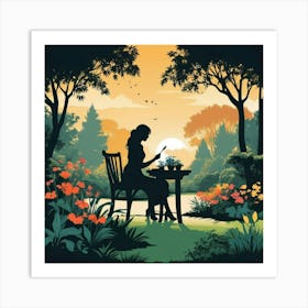 Woman Reading In The Garden Art Print