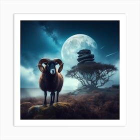 Ram In The Moonlight 4 Art Print