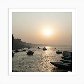 Sunrise On The Ganga River In Varanasi Art Print