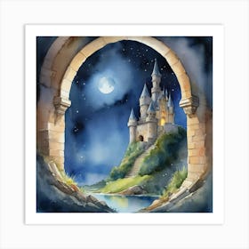 Watercolor Painting Of A Mystic Castle At A Lost Place 0 Art Print